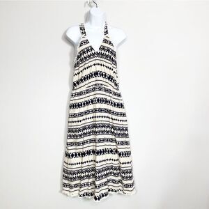 JOA Los Angeles Strappy Halter Navy Blue & Cream Aztec Print Size L